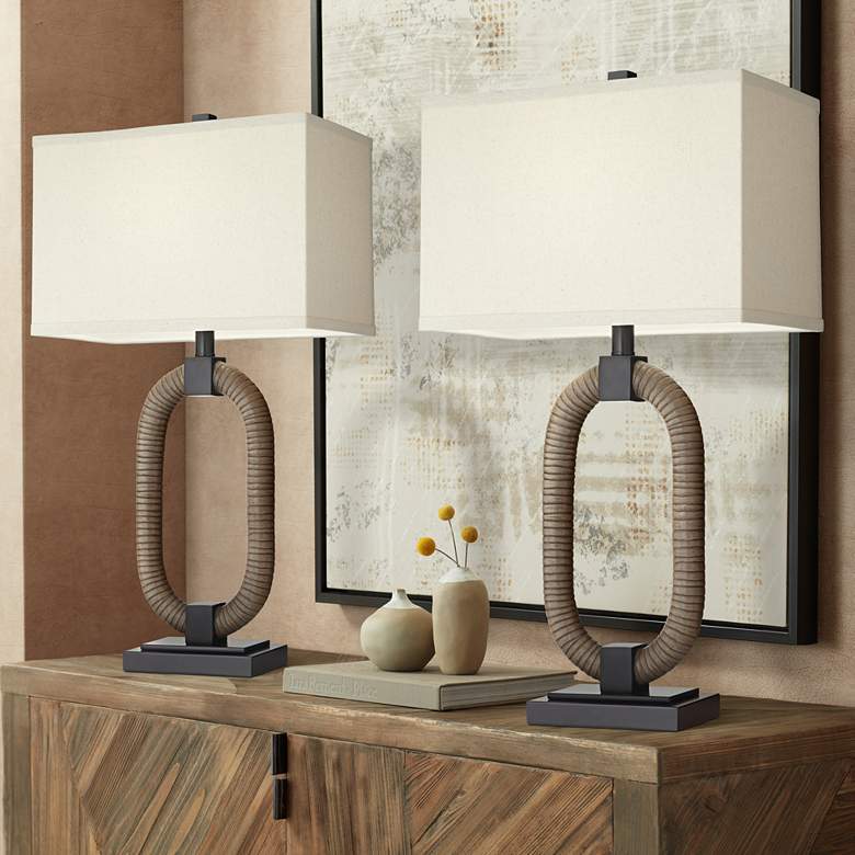 Image 1 Pacific Coast Lighting Egan Open Ring Bronze and Stone Table Lamps Set of 2