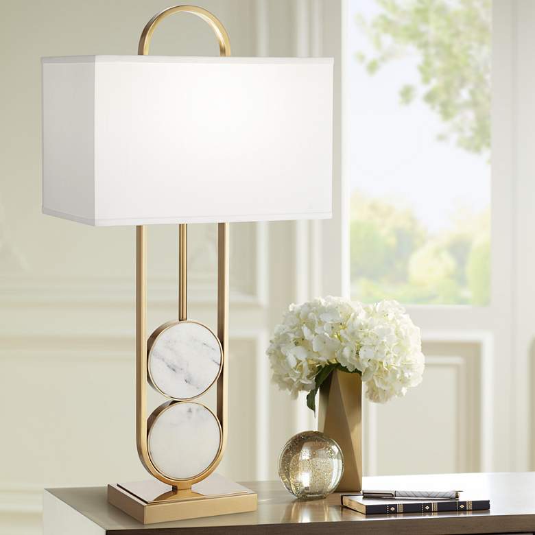 Image 1 Pacific Coast Lighting Eleanor Modern Warm Gold and Marble Disc Table Lamp