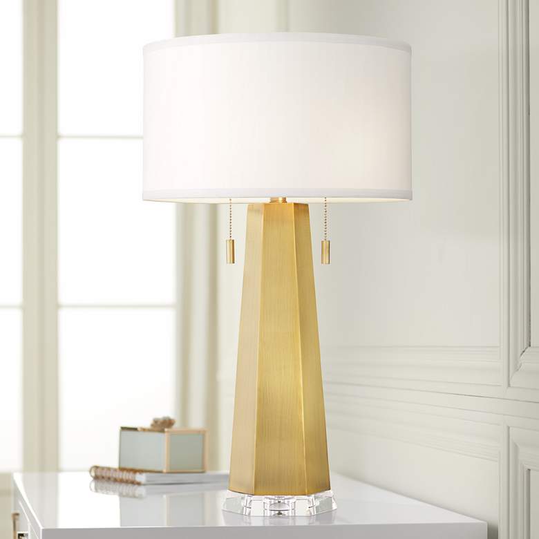 Image 1 Pacific Coast Lighting Fortress 28" Hexagon Gold Metal Table Lamp