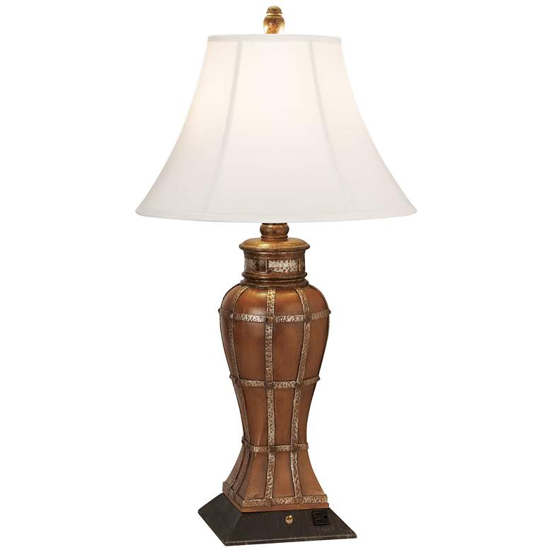 Image 2 Pacific Coast Lighting Gardner Chestnut Traditional Table Lamp with Outlet