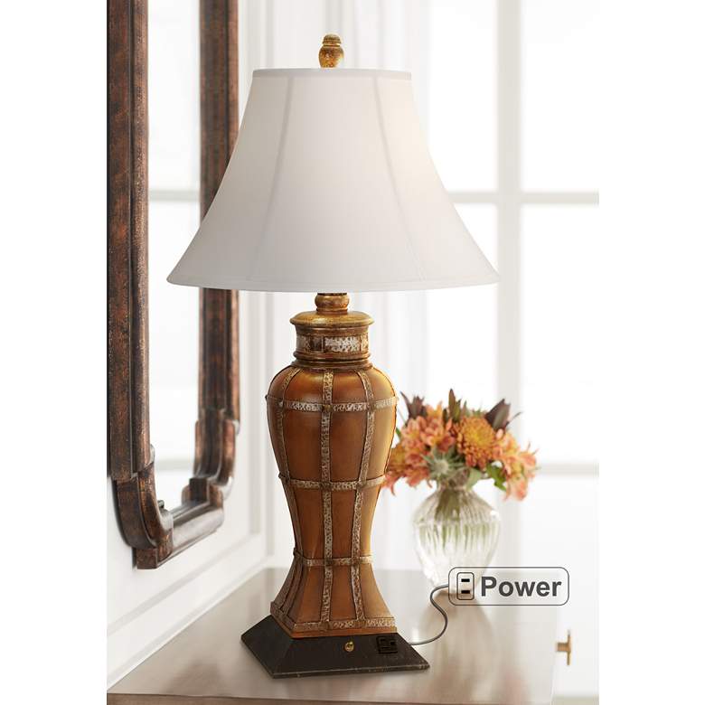 Image 1 Pacific Coast Lighting Gardner Chestnut Traditional Table Lamp with Outlet