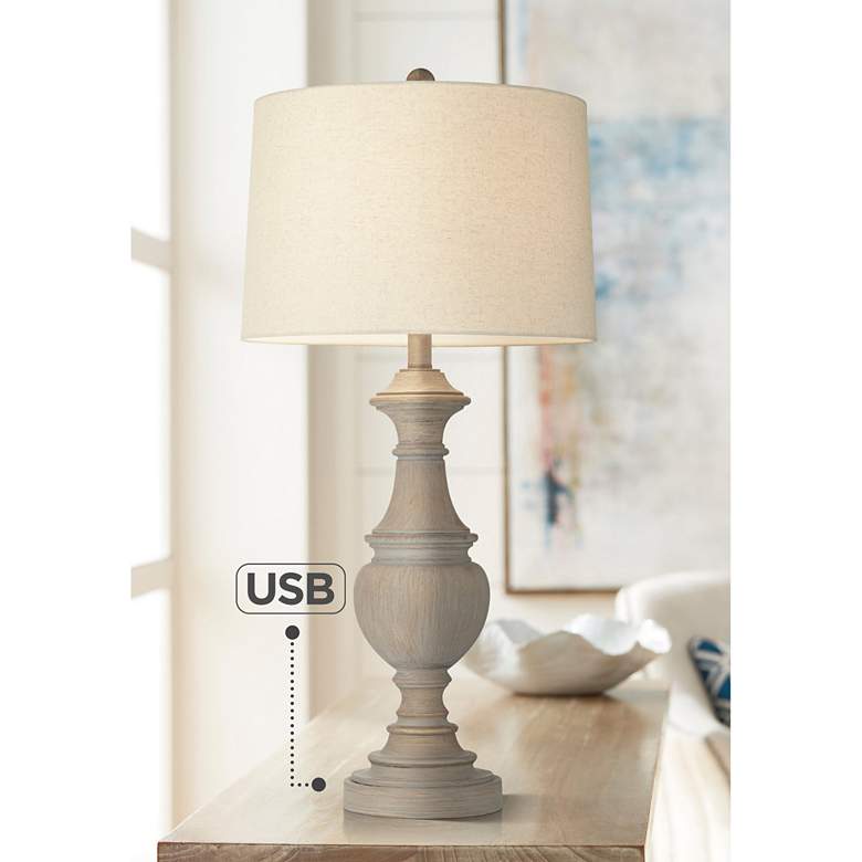 Image 1 Pacific Coast Lighting Gray Wash Urn Traditional USB Table Lamp