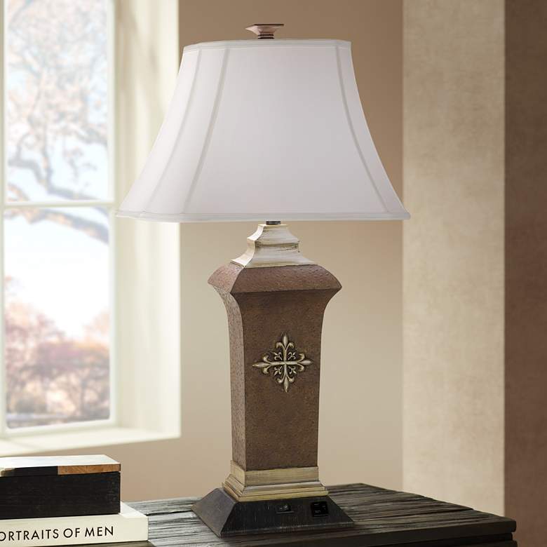 Image 1 Pacific Coast Lighting Hilda Bronze Leather Table Lamp with Outlet
