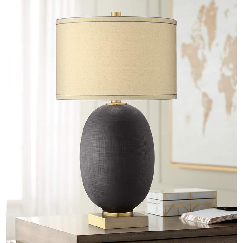 Image 1 Pacific Coast Lighting Hilo Gold and Black Modern Oval Table Lamp