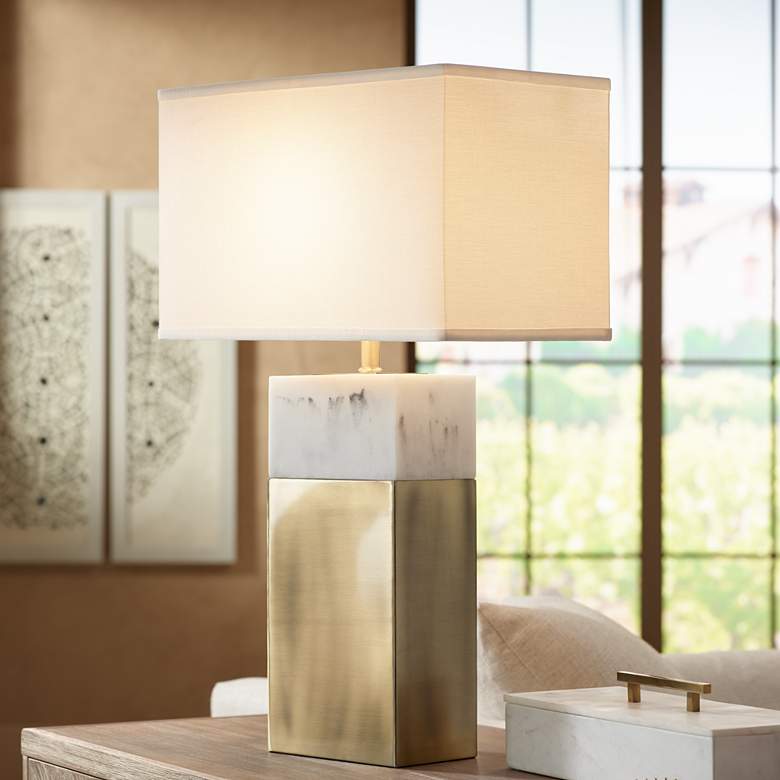 Image 1 Pacific Coast Lighting Imperial Antique Brass Faux Marble Modern Table Lamp