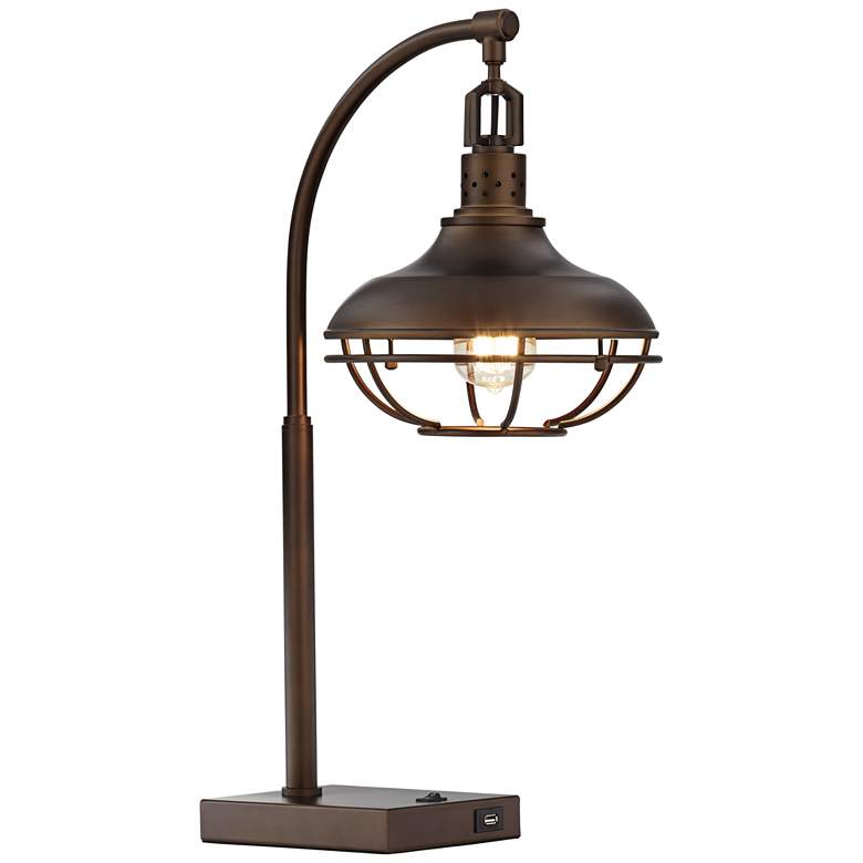 Image 2 Pacific Coast Lighting Industrial Metal Basket USB Accent Table Lamp