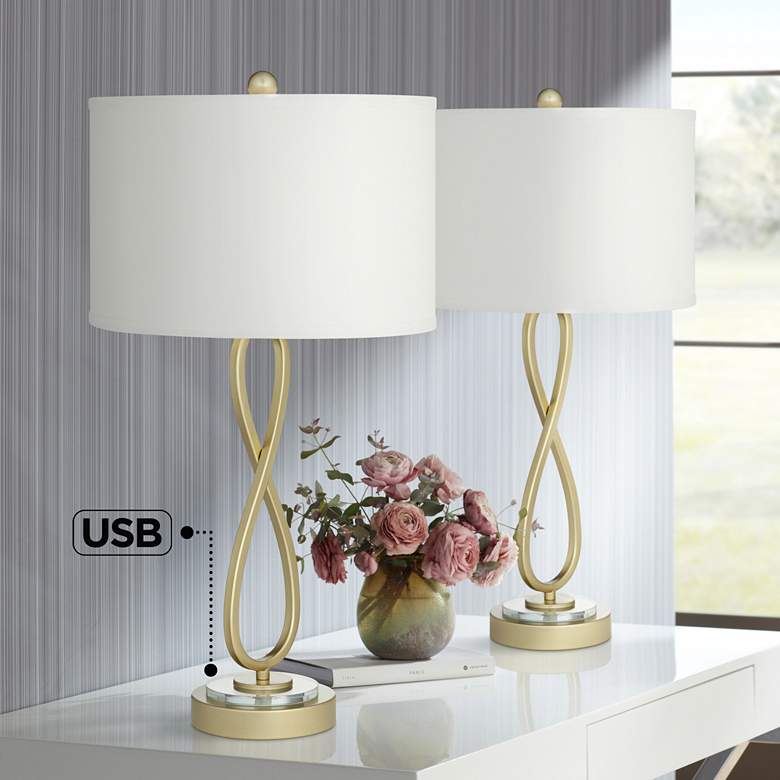 Image 1 Pacific Coast Lighting Infinity Gold Finish Modern Table Lamps Set of 2