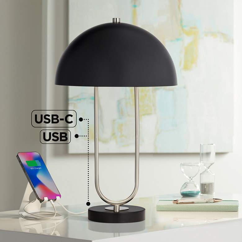 Image 1 Pacific Coast Lighting Keo Modern Black Dome Twin USB Port Table Lamp