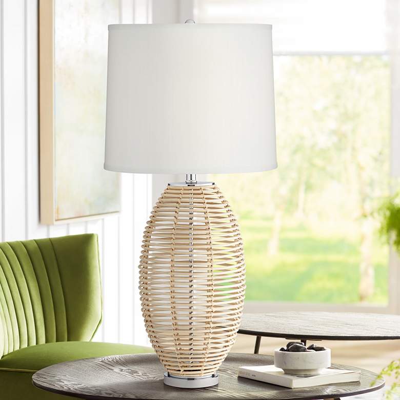 Image 1 Pacific Coast Lighting Knoll 33 inch Natural Rattan Basket Table Lamp