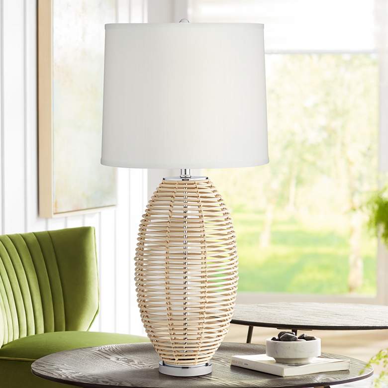 Image 1 Pacific Coast Lighting Knoll 33" Natural Rattan Basket Table Lamp