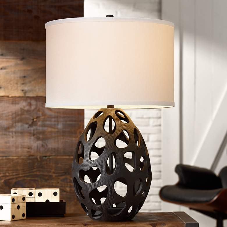 Image 1 Pacific Coast Lighting Luna 30" Matte Black Openwork Modern Table Lamp