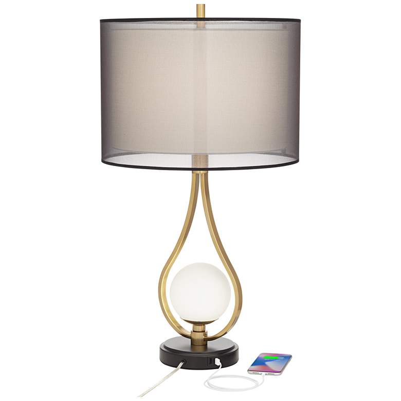 Image 2 Pacific Coast Lighting Lydia Warm Gold USB Table Lamp with Orb Night Light more views