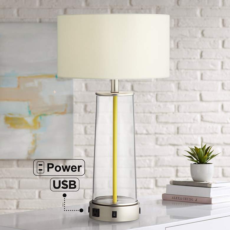 Image 1 Pacific Coast Lighting Melina Clear Glass USB Ports and Outlet Table Lamp