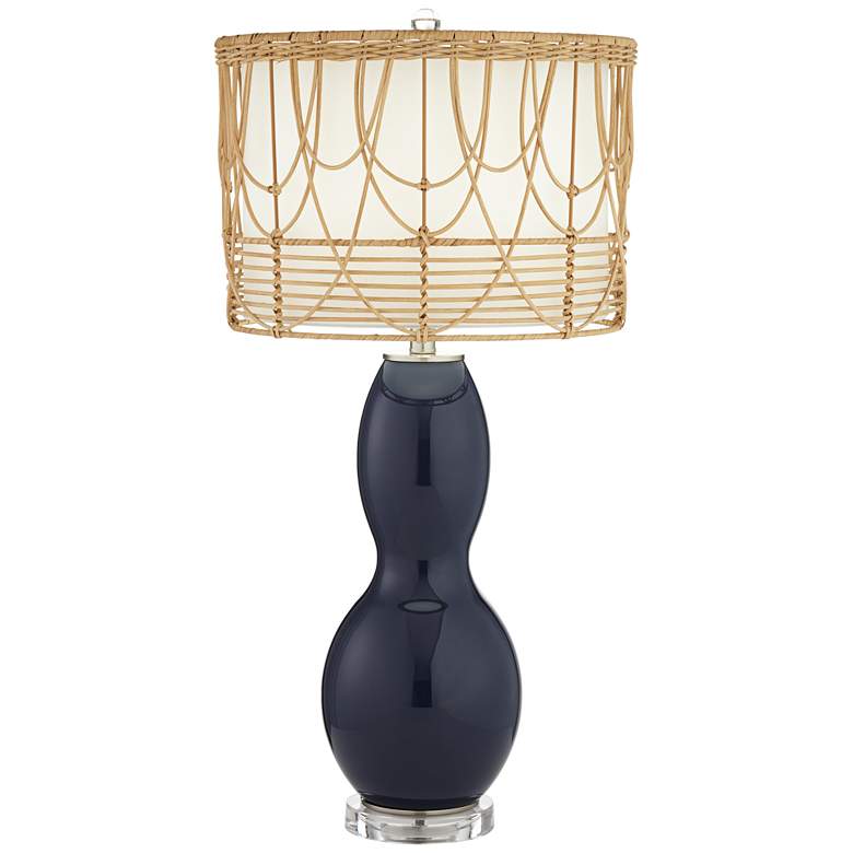 Image 2 Pacific Coast Lighting Mila Blue Glass Table Lamp with Draped Rattan Shade