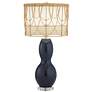 Pacific Coast Lighting Mila Blue Glass Table Lamp with Draped Rattan Shade