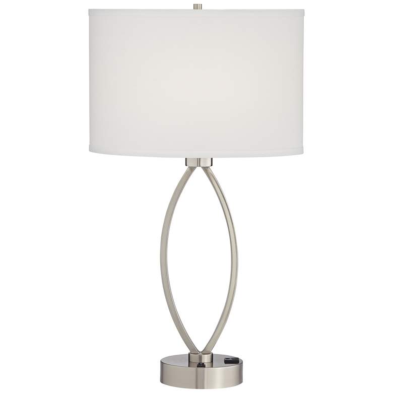 Image 1 Pacific Coast Lighting Nickel Oval Eye 28 inch Power Outlet Table Lamp
