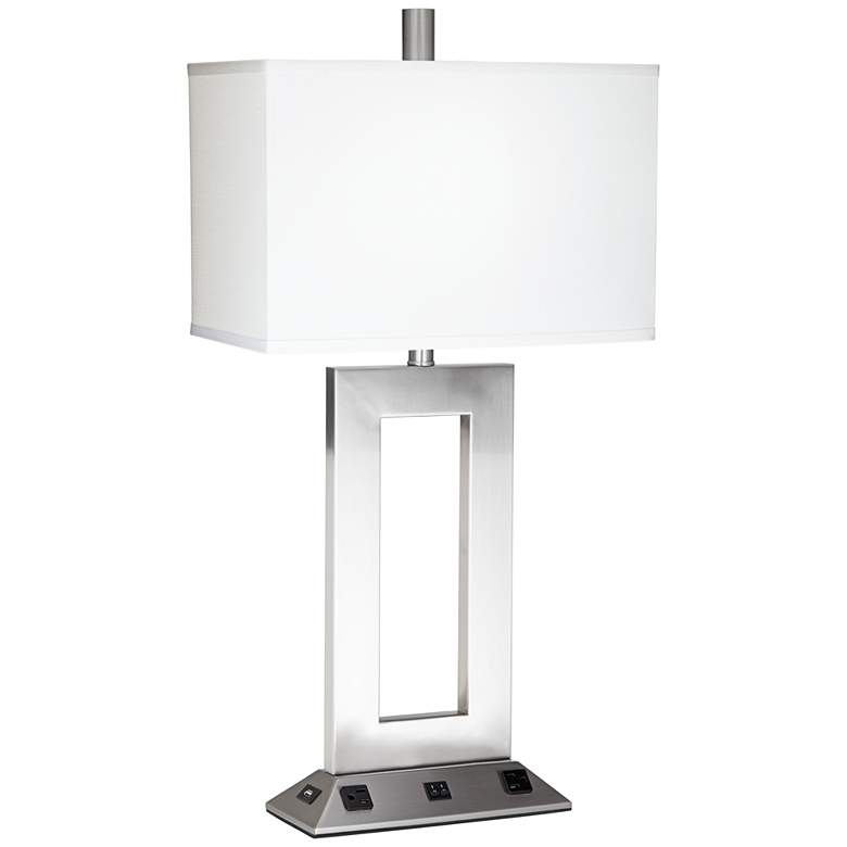 Image 1 Pacific Coast Lighting Nickel Workstation 2-Light USB and Outlets Lamp
