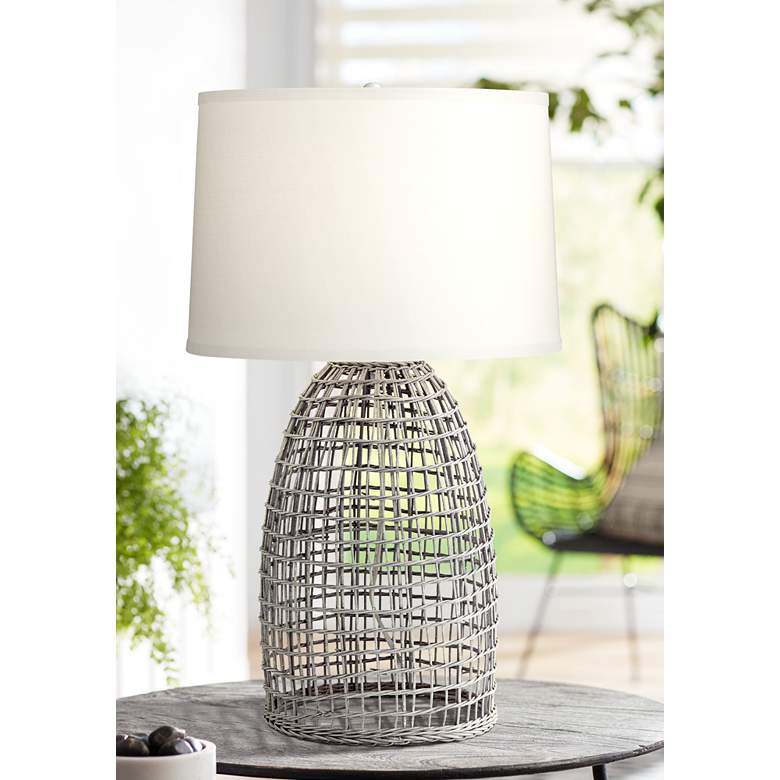 Image 1 Pacific Coast Lighting Oahu 28 1/4" Cool Gray Rattan Basket Table Lamp