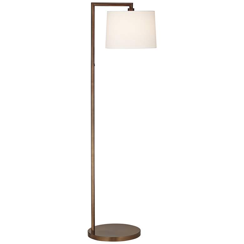 Image 1 Pacific Coast Lighting Offset Arm Linen Shade Dark Bronze Modern Floor Lamp