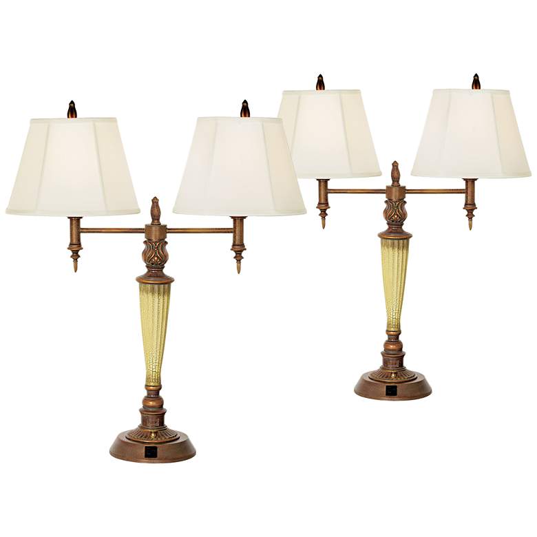 Image 1 Pacific Coast Lighting Pontiac Double Arm Gold Outlet Table Lamps Set of 2
