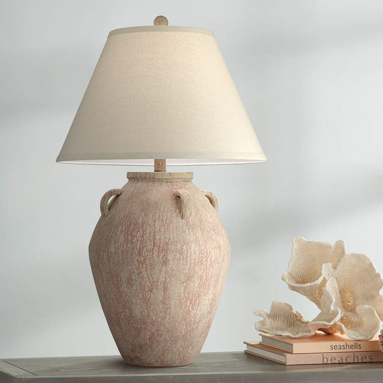 Image 1 Pacific Coast Lighting Ria Blush Terracotta Handle Jar Table Lamp