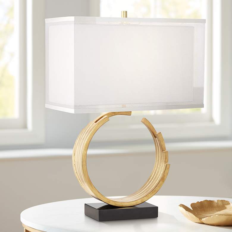 Image 1 Pacific Coast Lighting Riley Gold Modern Open Ring Sculpture Table Lamp