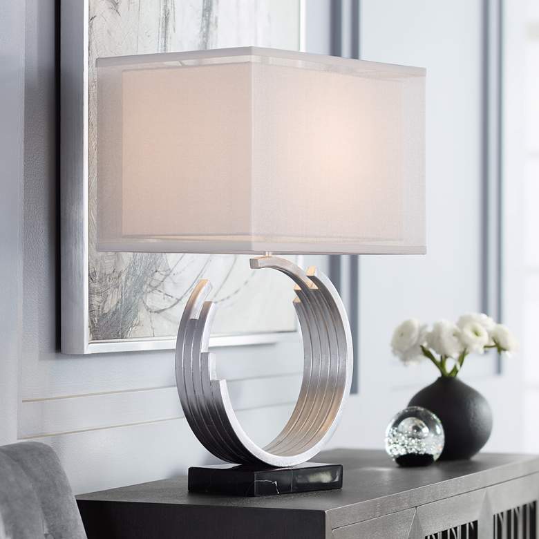 Image 1 Pacific Coast Lighting Riley Open Circle Silver Leaf Modern Table Lamp