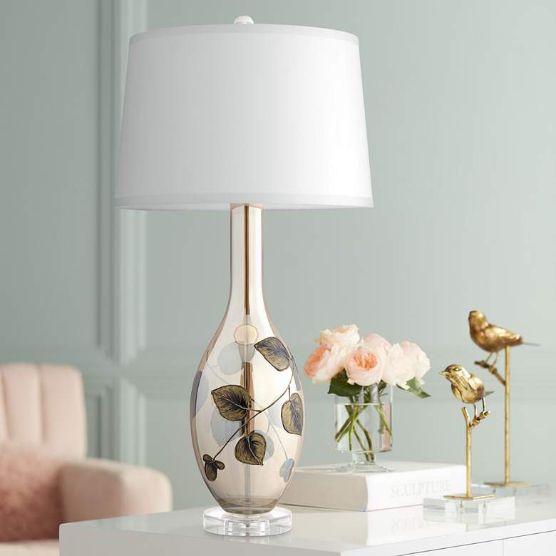 Image 1 Pacific Coast Lighting Rosie Flower-Pattern Art Glass Vase Table Lamp