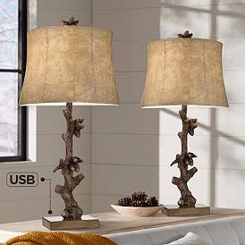 Image1 of Pacific Coast Lighting Rustic Acorn Tree Branch USB Table Lamps Set of 2