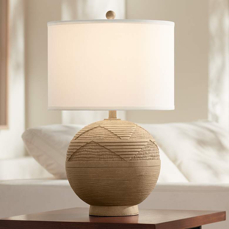 Image 1 Pacific Coast Lighting Sasha 26 inch Geometric Faux Wood Modern Table Lamp