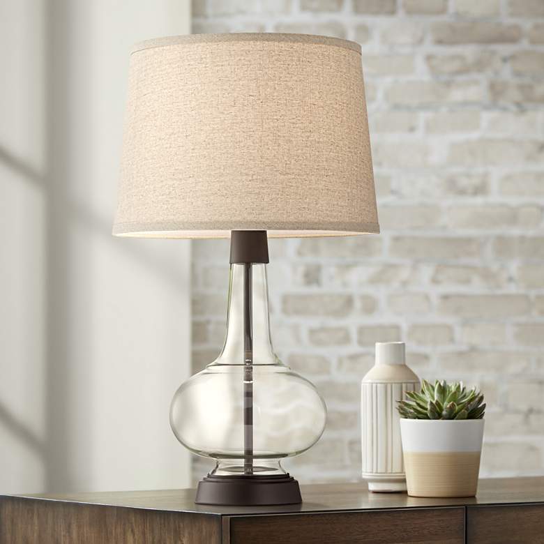 Image 1 Pacific Coast Lighting Silas Bronze-Rubbed Metal and Clear Glass Table Lamp