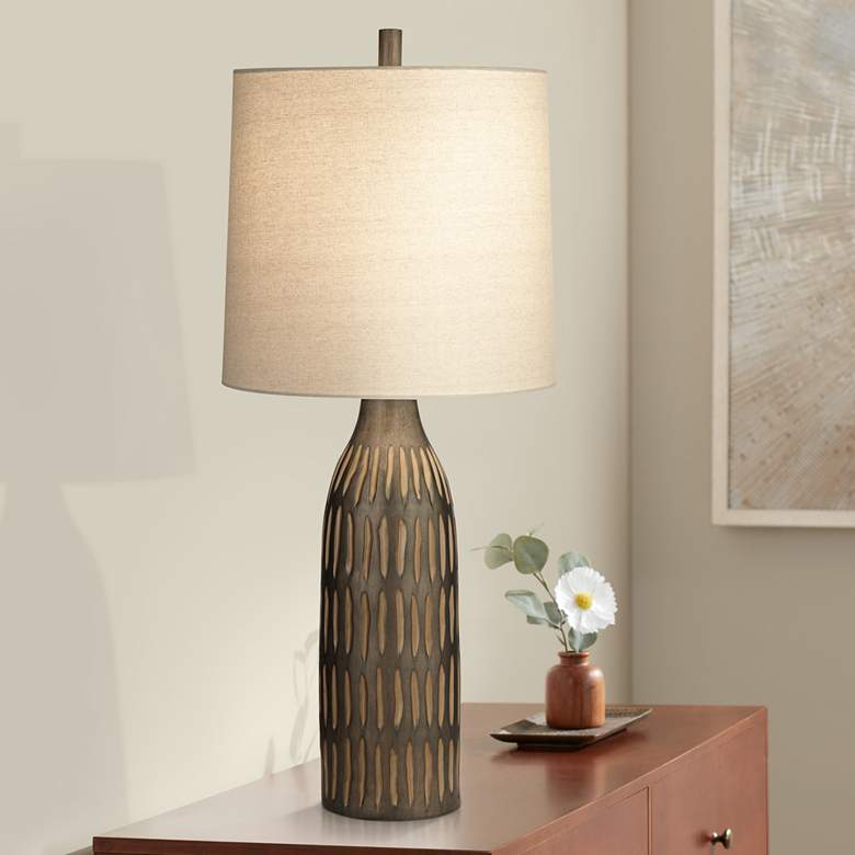 Image 1 Pacific Coast Lighting Stonewall Espresso Brown Finish Modern Table Lamp