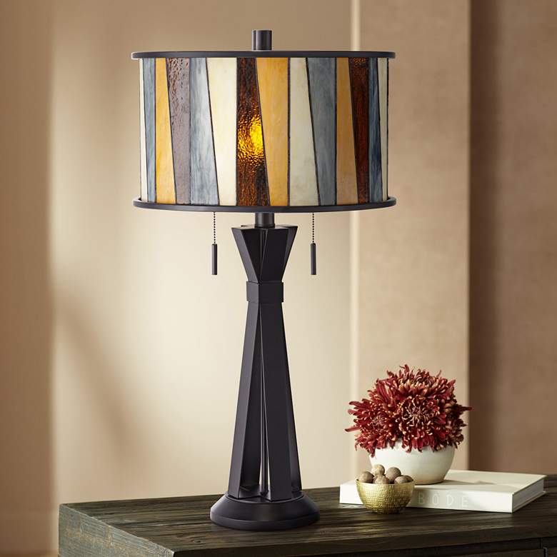 Image 1 Pacific Coast Lighting Tiffany-Style Art Glass Pull-Chain Table Lamp