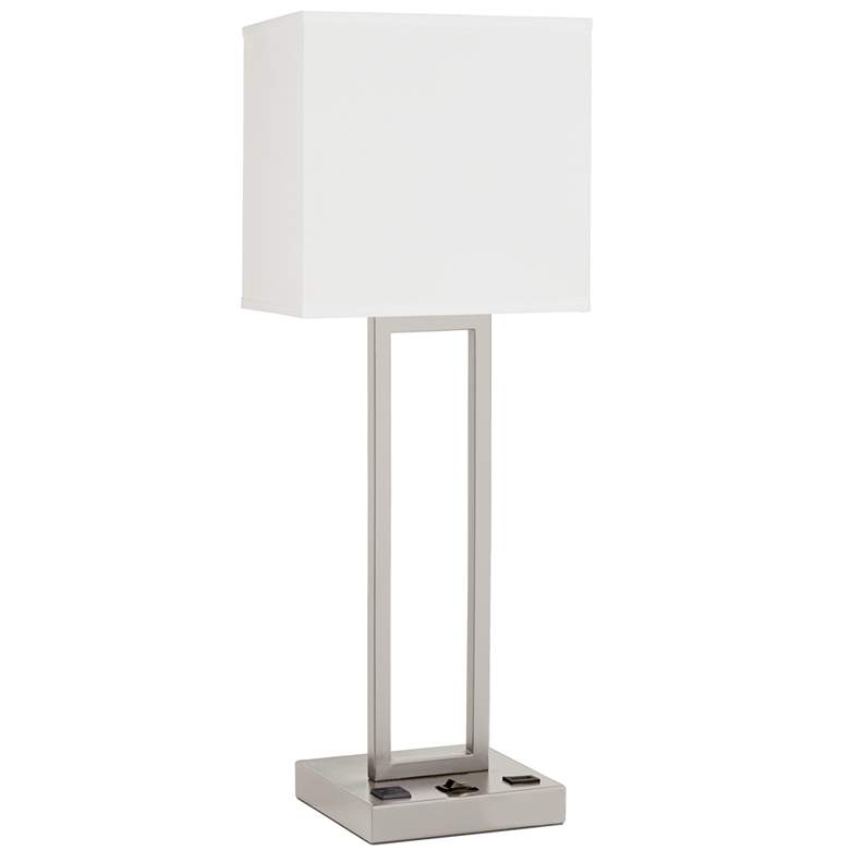 Image 1 Pacific Coast Lighting Tube Brushed Nickel USB Port and Outlet Table Lamp