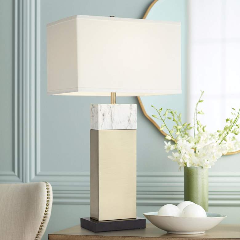 Image 1 Pacific Coast Lighting Two-Tone Faux Marble and Gold Table Lamp
