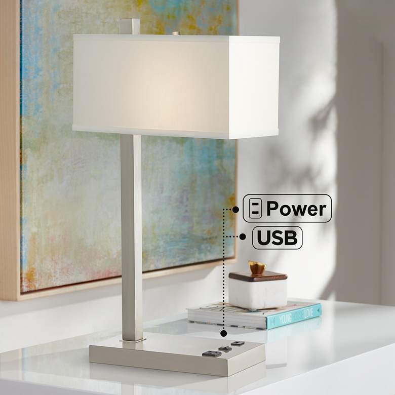 Image 1 Pacific Coast Lighting Vendi Brushed Nickel USB Port and Outlet Table Lamp