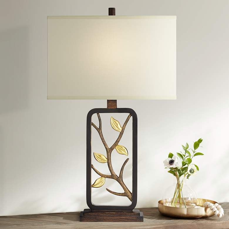 Pacific Coast Lighting Vera Bronze Branch and Leaves Sculptural Table Lamp