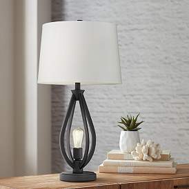 Image1 of Pacific Coast Lighting Verna Black Metal Caged Table Lamp with Night Light