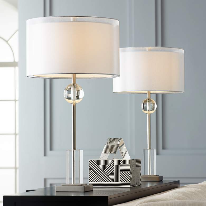 Image 1 Pacific Coast Lighting Vincent 30" Nickel Crystal Table Lamps Set of 2