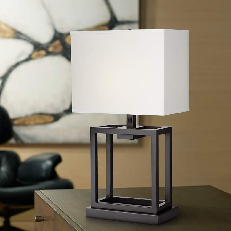 Image 1 Pacific Coast Lighting Wexler Dark Bronze Open Metal Cube Table Lamp