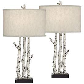 Image2 of Pacific Coast Lighting White Forest Rustic Birch Tree Table Lamps Set of 2