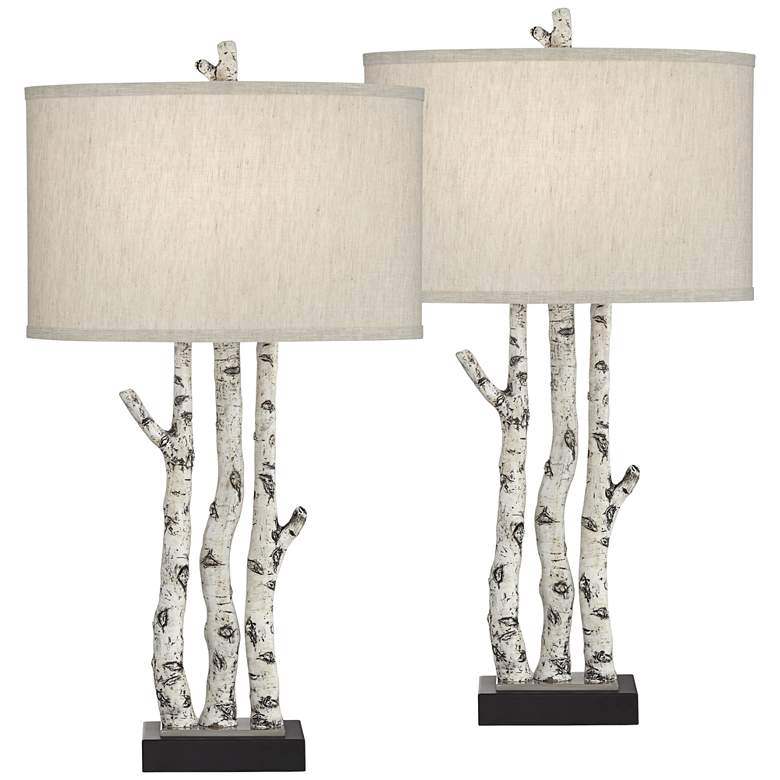 Image 2 Pacific Coast Lighting White Forest Rustic Birch Tree Table Lamps Set of 2