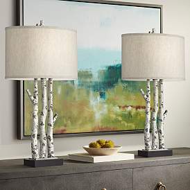 Image1 of Pacific Coast Lighting White Forest Rustic Birch Tree Table Lamps Set of 2