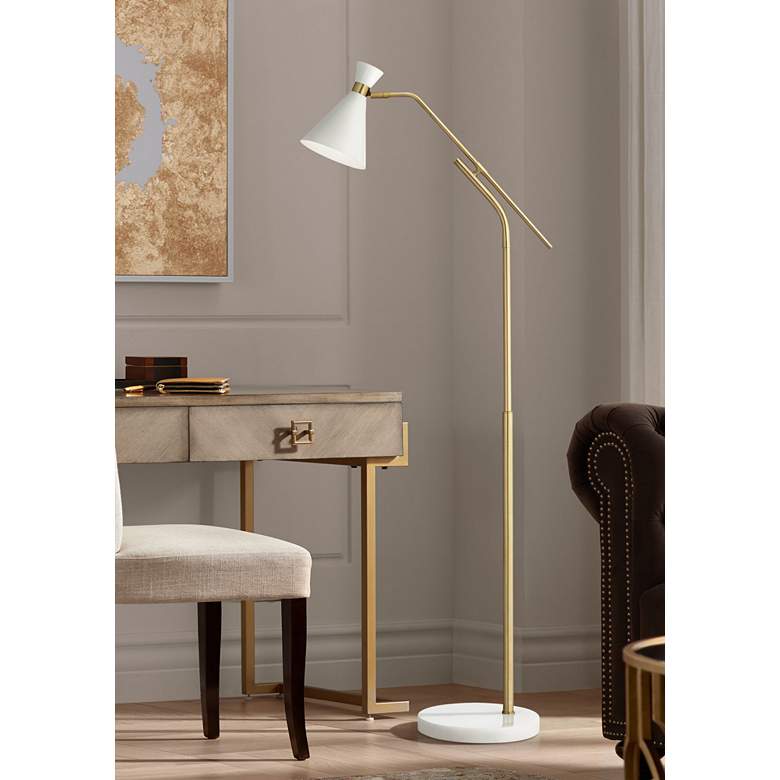 Image 1 Pacific Coast Lighting Windsor Gold and White Modern Swivel Floor Lamp