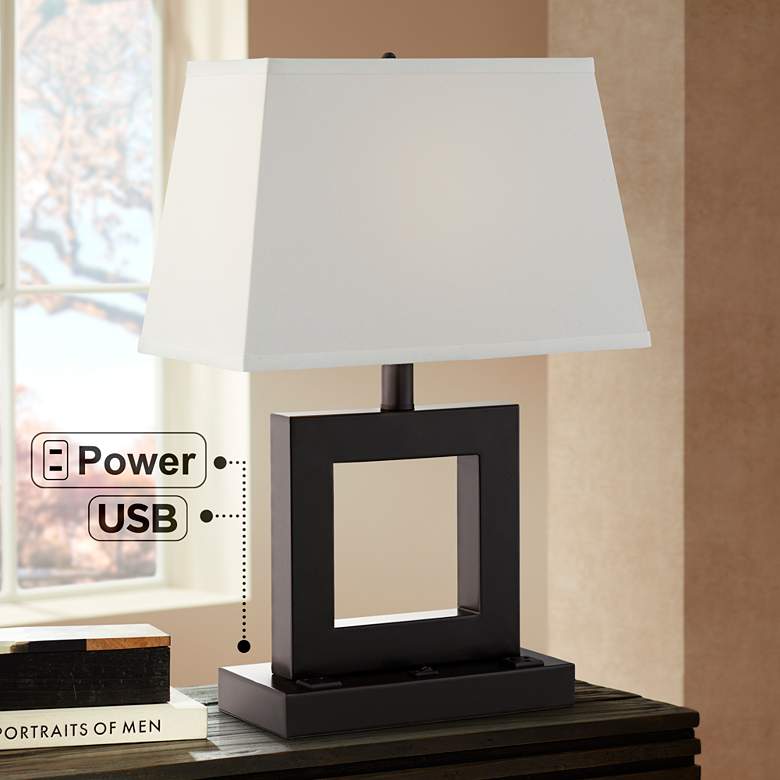 Image 1 Pacific Coast Lighting Yolo Bronze Accent Table Lamp with USB and Outlets