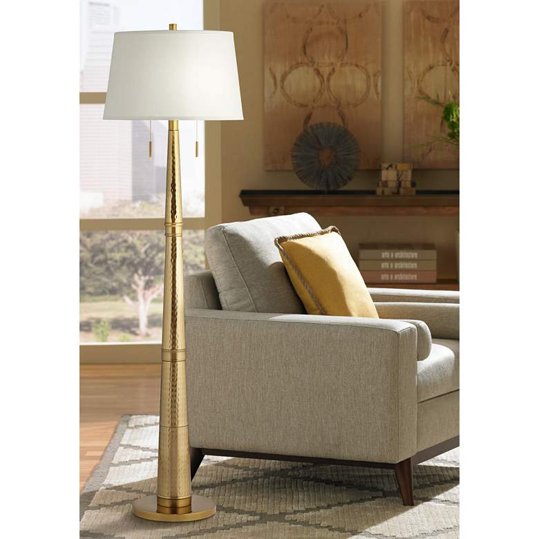 Image 1 Pacific Coast Lighting Zarah 2-Light Gold Bronze Column Floor Lamp
