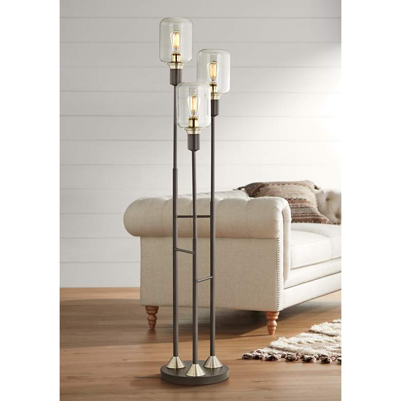 Image 1 Pacific Coast Menlo 70" Black-Bronze 3-Light Seeded Glass Floor Lamp