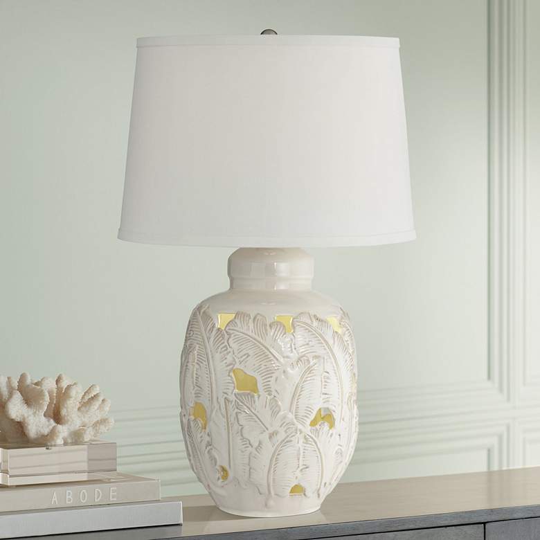 Image 1 Pacific Coast Saldiva 25" Tropical Leaf Night Light Ceramic Table Lamp