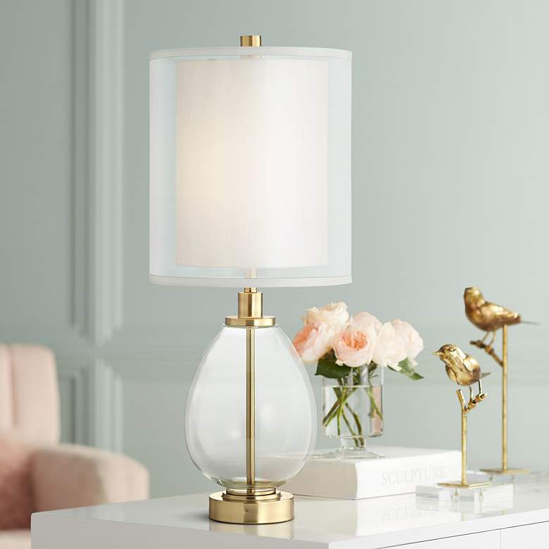 Image 1 Pacific Coast Sophie 29" Glass and Brass Double Shade USB Table Lamp