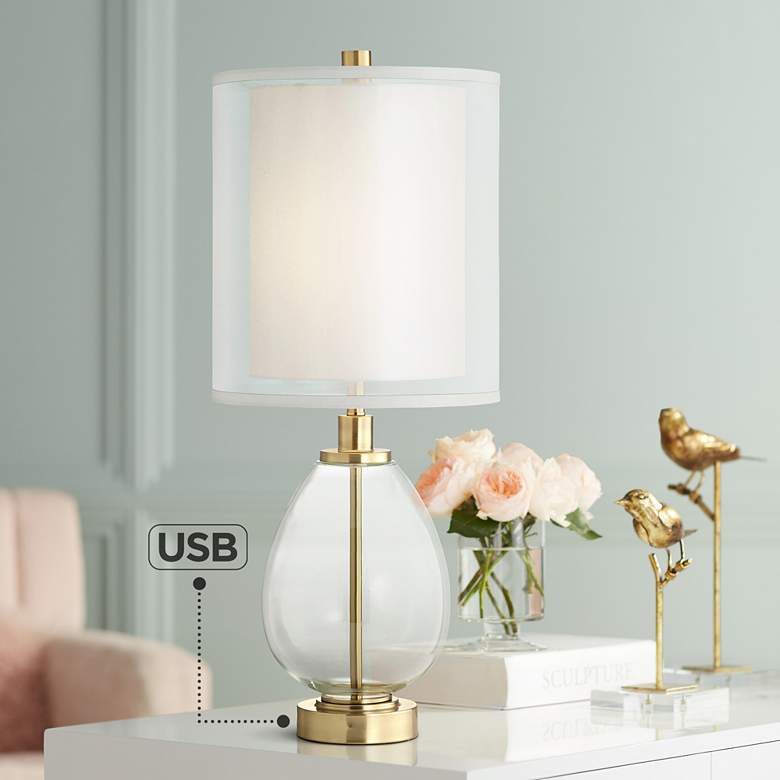 Image 6 Pacific Coast Sophie 29" Glass and Brass Double Shade USB Table Lamp more views